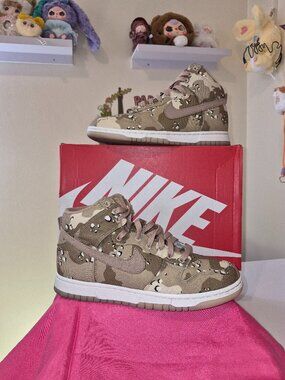 Nike Women's Dunk High Desert Camo velvet sneakers.